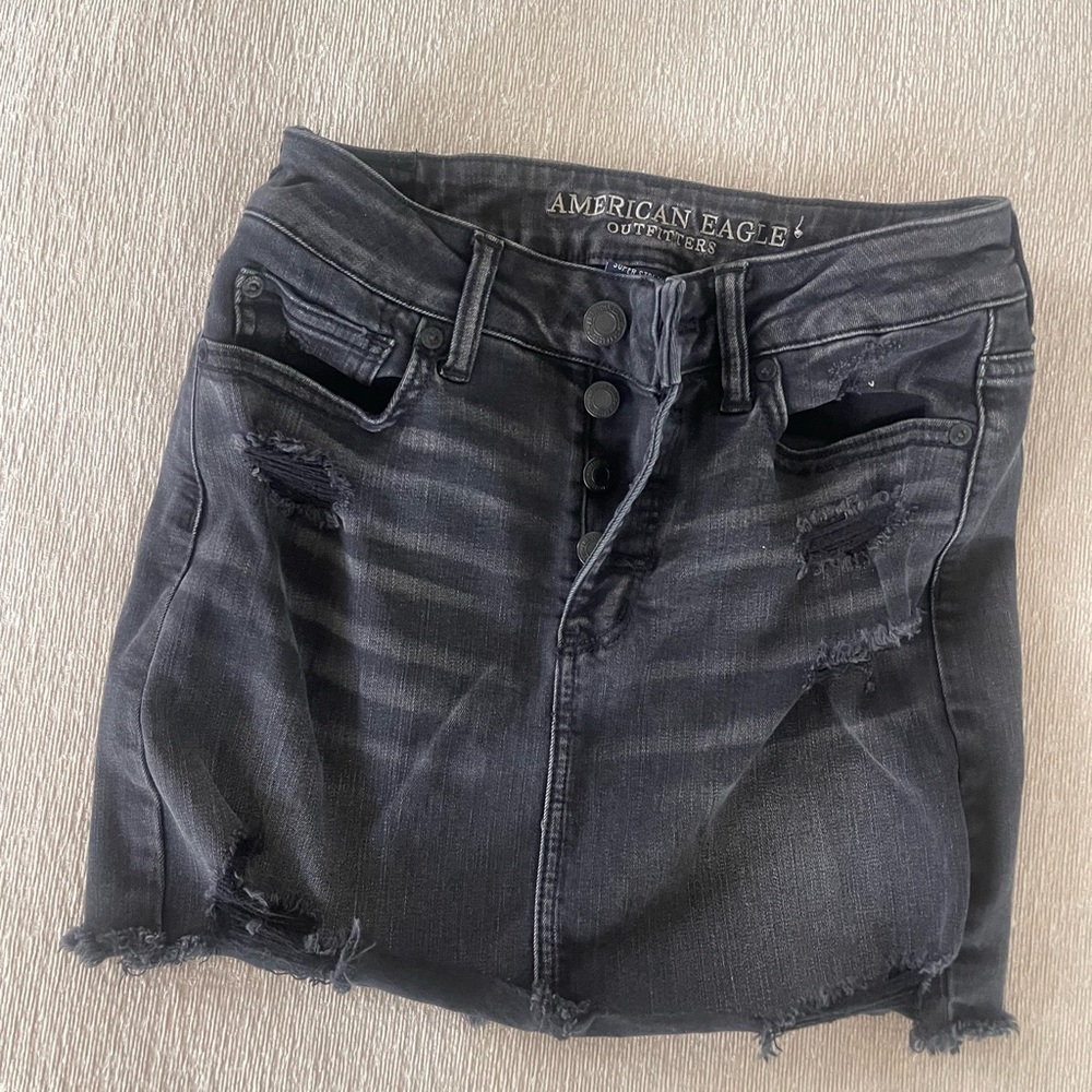 High waisted denim distressed skirt